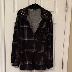 HEIMISH USA Black and Brown Plaid Button Down Shirt